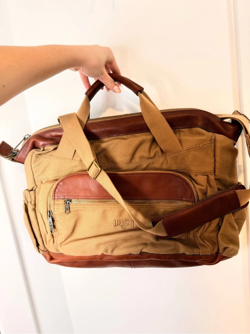 Vintage DULUTH Trading Co. Men's Canvas Brown Genuine Leather Duffle Bag